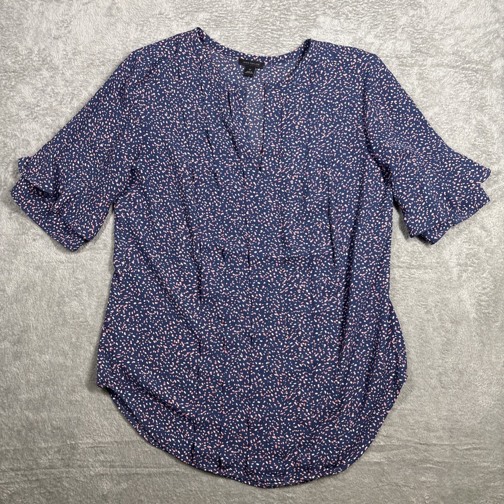 Ann Taylor Women's Multicolor Speckled Ruffle Sleeve Blouse Top Size XS